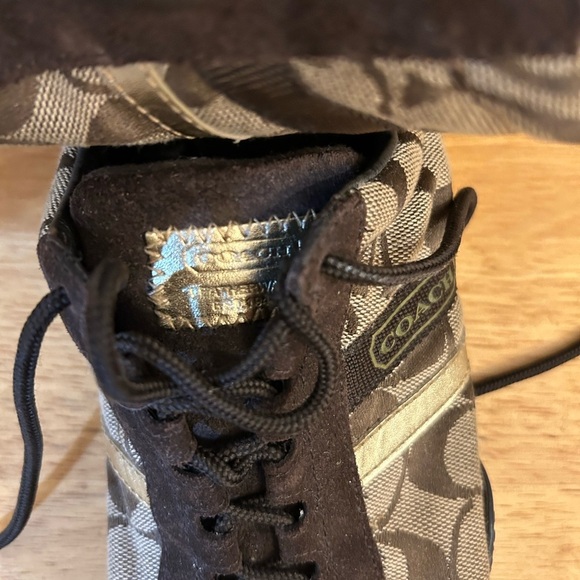 Coach Signature Katelyn Brown and Gold Lace-Up Sneakers - Picture 5 of 7